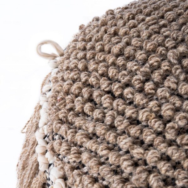 Homeroots 21 x 18 x 18 in. Beige Boho Bullet Tassel Pouf Ottoman - 388973