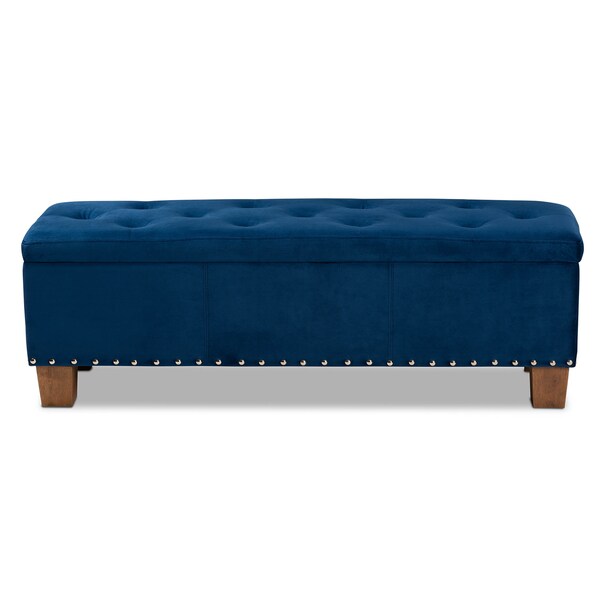 Baxton Studio Hannah Navy Blue Velvet Upholstered Tufted Storage Ottoman Bench - 160-9932