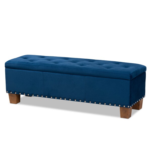 Baxton Studio Hannah Navy Blue Velvet Upholstered Tufted Storage Ottoman Bench - 160-9932