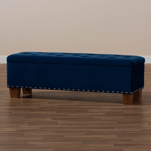 Baxton Studio Hannah Navy Blue Velvet Upholstered Tufted Storage Ottoman Bench - 160-9932