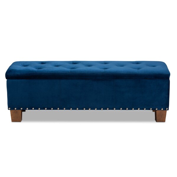 Baxton Studio Hannah Navy Blue Velvet Upholstered Tufted Storage Ottoman Bench - 160-9932