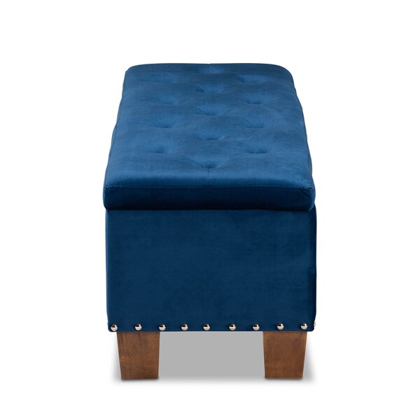 Baxton Studio Hannah Navy Blue Velvet Upholstered Tufted Storage Ottoman Bench - 160-9932