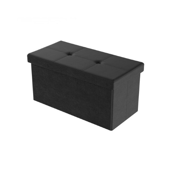 Hastings Home Foldable Storage Bench Ottoman, Tufted Faux Leather Cube Organizer Furniture for Home (Black, Large) - 475236LNI