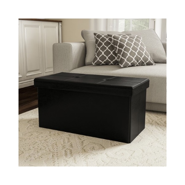 Hastings Home Foldable Storage Bench Ottoman, Tufted Faux Leather Cube Organizer Furniture for Home (Black, Large) - 475236LNI