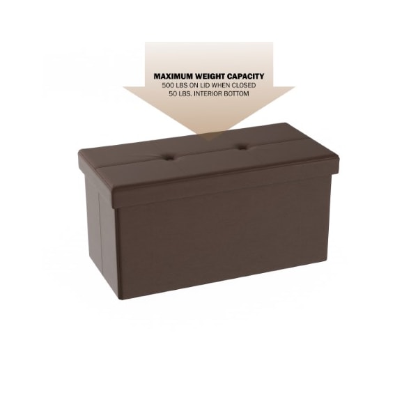 Hastings Home Large Foldable Storage Bench Ottoman, Tufted Faux Leather Cube Organizer Furniture for Home (Brown) - 164477LGO