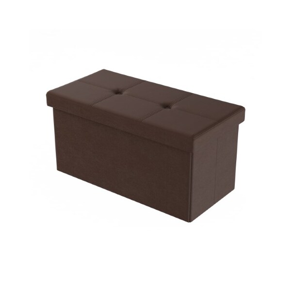 Hastings Home Large Foldable Storage Bench Ottoman, Tufted Faux Leather Cube Organizer Furniture for Home (Brown) - 164477LGO