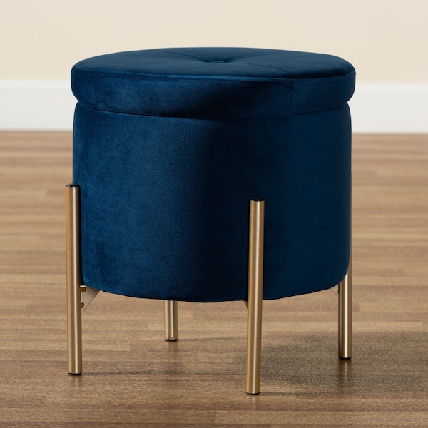 Baxton Studio Malina Glam and Luxe Navy Blue Velvet Upholstered and Gold Finished Metal Storage Ottoman - 197-12217-ZORO