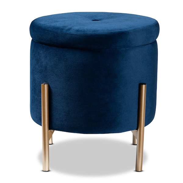 Baxton Studio Malina Glam and Luxe Navy Blue Velvet Upholstered and Gold Finished Metal Storage Ottoman - 197-12217-ZORO