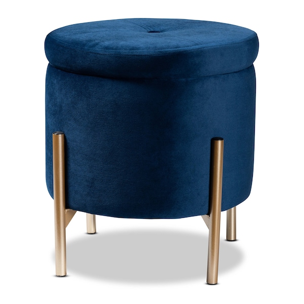 Baxton Studio Malina Glam and Luxe Navy Blue Velvet Upholstered and Gold Finished Metal Storage Ottoman - 197-12217-ZORO