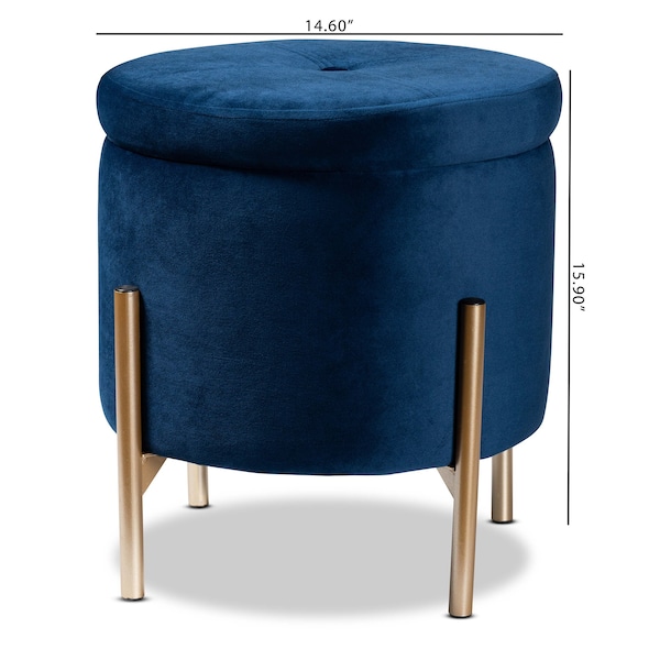 Baxton Studio Malina Glam and Luxe Navy Blue Velvet Upholstered and Gold Finished Metal Storage Ottoman - 197-12217-ZORO