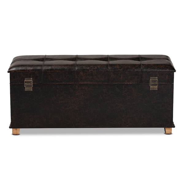 Baxton Studio Janna Transitional Dark Brown Faux Leather Upholstered and Oak Brown Finished Wood Storage Ottoman - 191-11902-ZORO