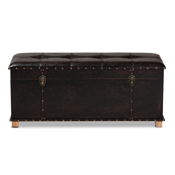 Baxton Studio Janna Transitional Dark Brown Faux Leather Upholstered and Oak Brown Finished Wood Storage Ottoman - 191-11902-ZORO