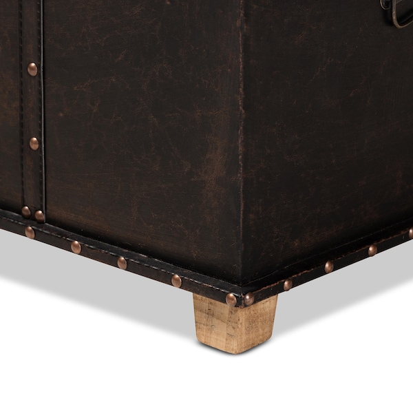 Baxton Studio Janna Transitional Dark Brown Faux Leather Upholstered and Oak Brown Finished Wood Storage Ottoman - 191-11902-ZORO
