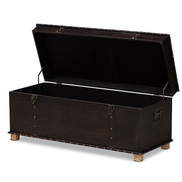 Baxton Studio Janna Transitional Dark Brown Faux Leather Upholstered and Oak Brown Finished Wood Storage Ottoman - 191-11902-ZORO