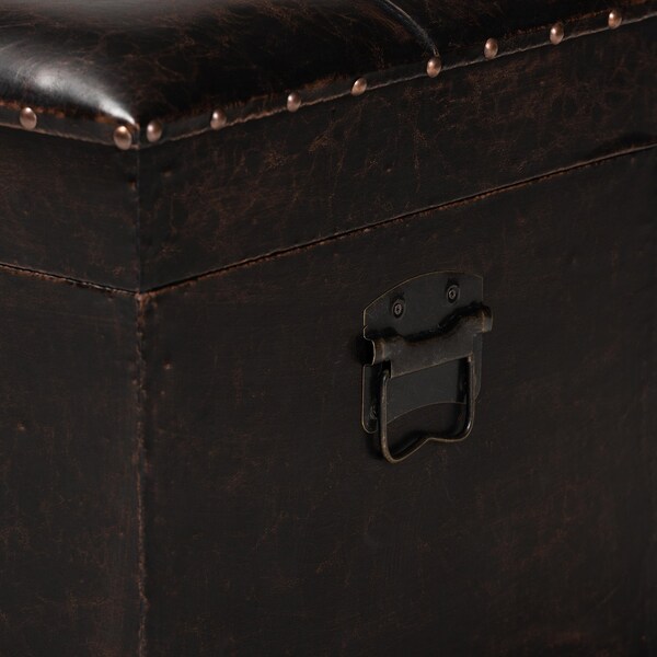 Baxton Studio Janna Transitional Dark Brown Faux Leather Upholstered and Oak Brown Finished Wood Storage Ottoman - 191-11902-ZORO