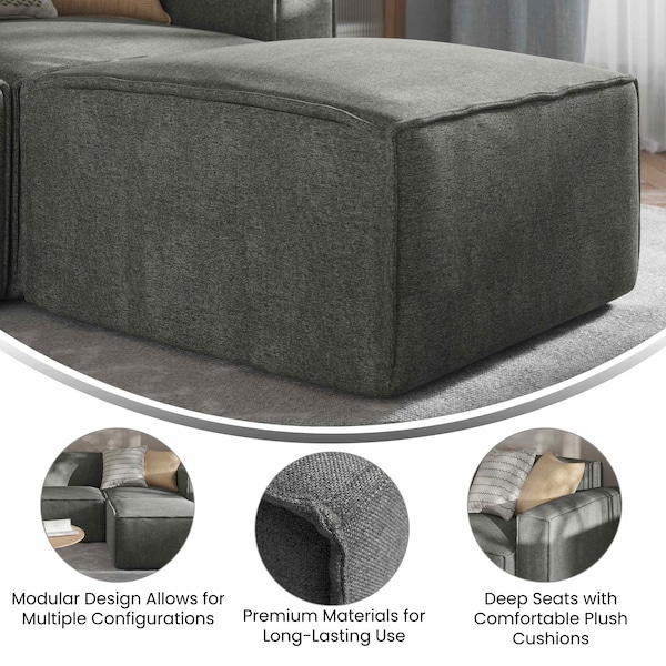 Flash Furniture Bridgetown Luxury Modular Sectional Sofa, Ottoman Seat, Dark Gray - IS-IT2231-OT-DKGRY-GG
