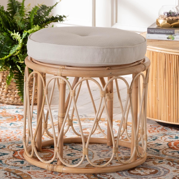 Bali & Pari Hachiro Bohemian Natural Rattan Ottoman Footstool - 244-13668-ZORO