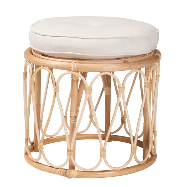 Bali & Pari Hachiro Bohemian Natural Rattan Ottoman Footstool - 244-13668-ZORO