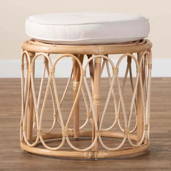 Bali & Pari Hachiro Bohemian Natural Rattan Ottoman Footstool - 244-13668-ZORO