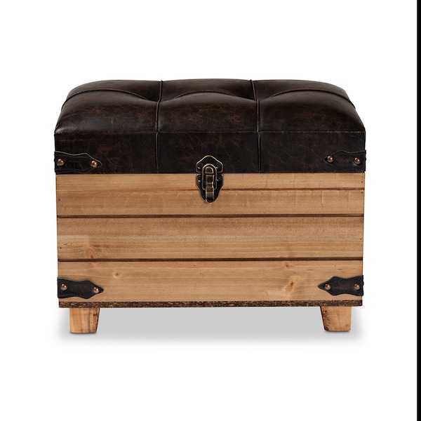 Baxton Studio Edmund Transitional Dark Brown Faux Leather Upholstered and Oak Brown Finished Wood Storage Ottoman - 191-11904-ZORO