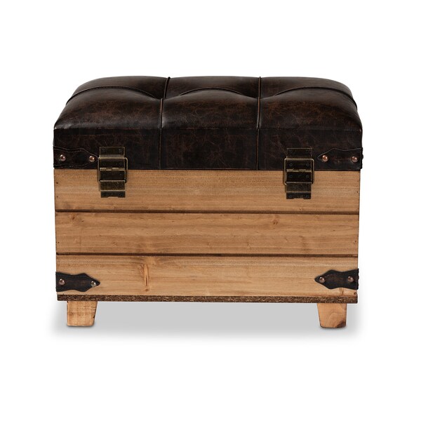 Baxton Studio Edmund Transitional Dark Brown Faux Leather Upholstered and Oak Brown Finished Wood Storage Ottoman - 191-11904-ZORO