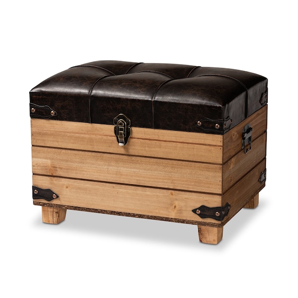 Baxton Studio Edmund Transitional Dark Brown Faux Leather Upholstered and Oak Brown Finished Wood Storage Ottoman - 191-11904-ZORO