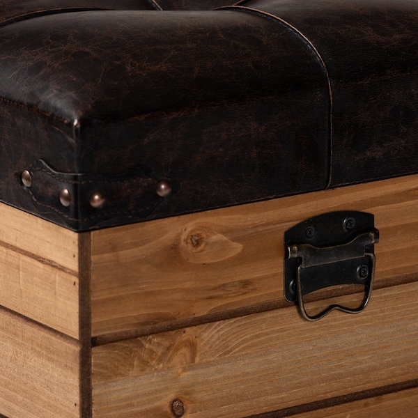 Baxton Studio Edmund Transitional Dark Brown Faux Leather Upholstered and Oak Brown Finished Wood Storage Ottoman - 191-11904-ZORO