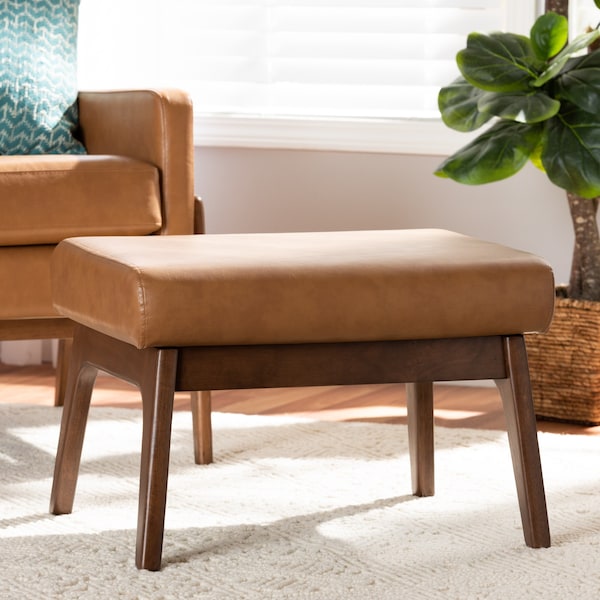 Baxton Studio 22.64 W, 15.35 H, Fabric "Polyester 100%"/Rubberwood, Tan/Walnut Brown - 189-11484-ZORO