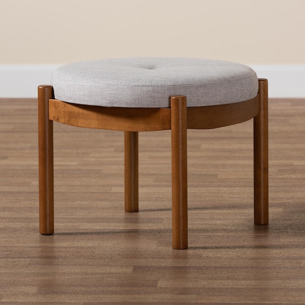 Baxton Studio Iliana Japandi Greyish Beige Fabric and Walnut Brown Finished Wood Ottoman Footstool - 233-13165-ZORO
