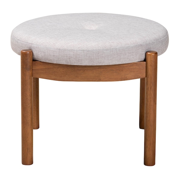 Baxton Studio Iliana Japandi Greyish Beige Fabric and Walnut Brown Finished Wood Ottoman Footstool - 233-13165-ZORO