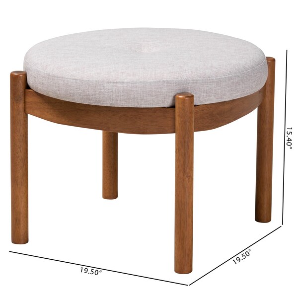 Baxton Studio Iliana Japandi Greyish Beige Fabric and Walnut Brown Finished Wood Ottoman Footstool - 233-13165-ZORO