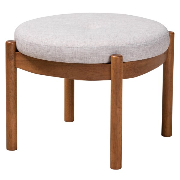 Baxton Studio Iliana Japandi Greyish Beige Fabric and Walnut Brown Finished Wood Ottoman Footstool - 233-13165-ZORO