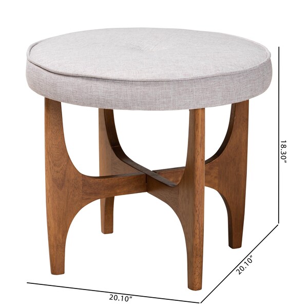 Baxton Studio Theo Japandi Greyish Beige Fabric and Walnut Brown Finished Wood Ottoman Footstool - 233-13169-ZORO
