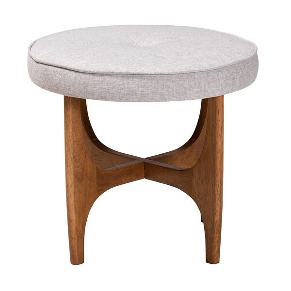 Baxton Studio Theo Japandi Greyish Beige Fabric and Walnut Brown Finished Wood Ottoman Footstool - 233-13169-ZORO
