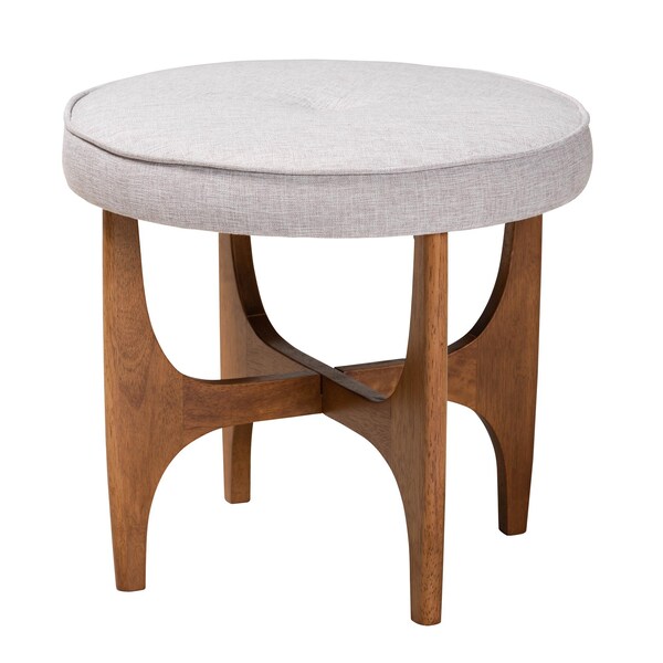 Baxton Studio Theo Japandi Greyish Beige Fabric and Walnut Brown Finished Wood Ottoman Footstool - 233-13169-ZORO