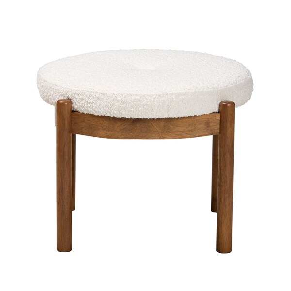 Baxton Studio Iliana Japandi Cream Boucle Fabric and Walnut Brown Finished Rubberwood Ottoman Footstool - 228-12964-ZORO