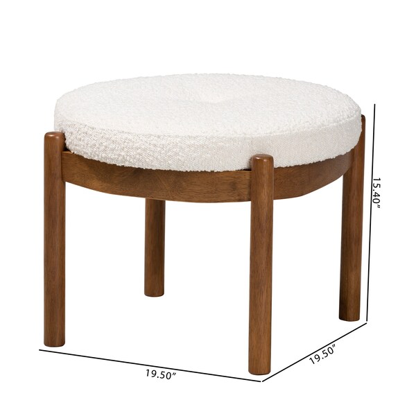 Baxton Studio Iliana Japandi Cream Boucle Fabric and Walnut Brown Finished Rubberwood Ottoman Footstool - 228-12964-ZORO