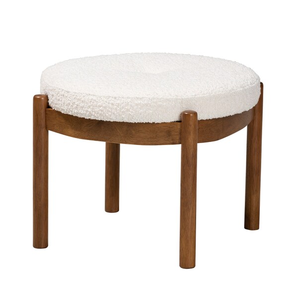 Baxton Studio Iliana Japandi Cream Boucle Fabric and Walnut Brown Finished Rubberwood Ottoman Footstool - 228-12964-ZORO