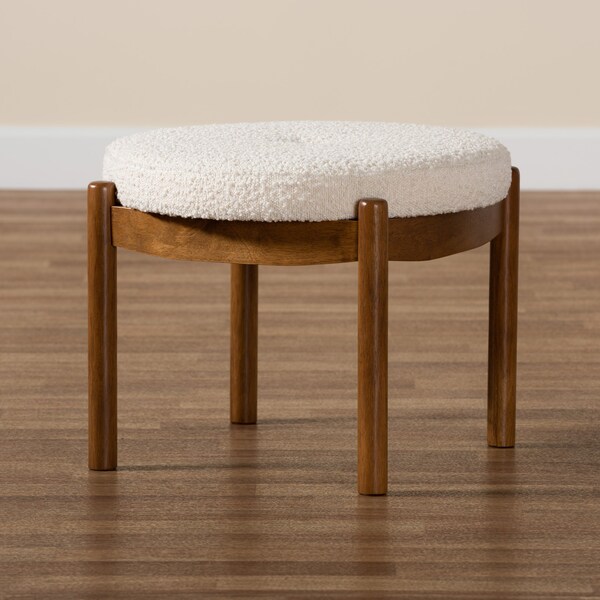 Baxton Studio Iliana Japandi Cream Boucle Fabric and Walnut Brown Finished Rubberwood Ottoman Footstool - 228-12964-ZORO
