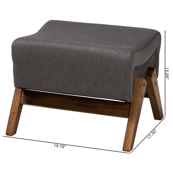 Baxton Studio Hanson Mid-Century Modern Dark Grey Fabric and Walnut Brown Finished Wood Ottoman - 229-13178-ZORO