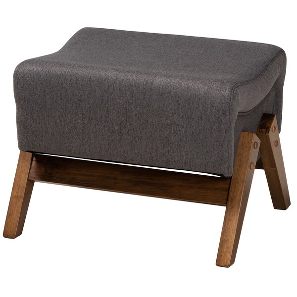 Baxton Studio Hanson Mid-Century Modern Dark Grey Fabric and Walnut Brown Finished Wood Ottoman - 229-13178-ZORO