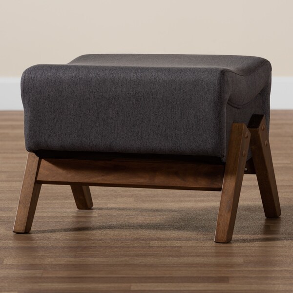 Baxton Studio Hanson Mid-Century Modern Dark Grey Fabric and Walnut Brown Finished Wood Ottoman - 229-13178-ZORO