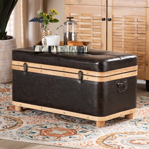Baxton Studio 31.5 W, 16.9 H, Faux leather"PU 100%"/Firwood/Foam, Dark Brown/Oak Brown - 190-11900-ZORO