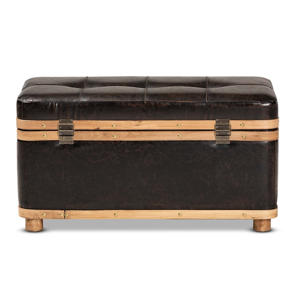 Baxton Studio 31.5 W, 16.9 H, Faux leather"PU 100%"/Firwood/Foam, Dark Brown/Oak Brown - 190-11900-ZORO