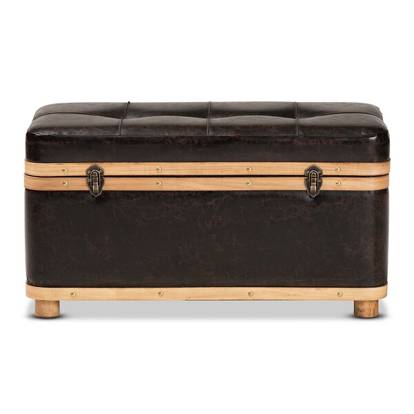 Baxton Studio 31.5 W, 16.9 H, Faux leather"PU 100%"/Firwood/Foam, Dark Brown/Oak Brown - 190-11900-ZORO