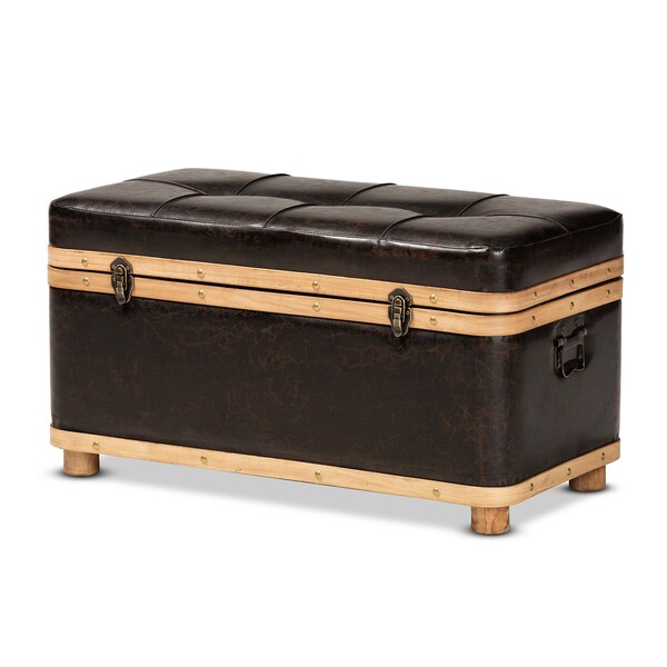 Baxton Studio 31.5 W, 16.9 H, Faux leather"PU 100%"/Firwood/Foam, Dark Brown/Oak Brown - 190-11900-ZORO
