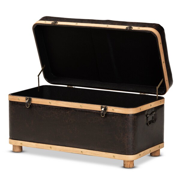 Baxton Studio 31.5 W, 16.9 H, Faux leather"PU 100%"/Firwood/Foam, Dark Brown/Oak Brown - 190-11900-ZORO