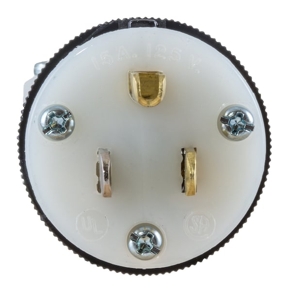 Clavija recta de Hubbell, macho, NEMA 5-15P, 15 A, 125V AC, 2 polos, 3 hojas, negro/blanco - HBL5266C