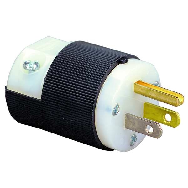 Clavija recta de Hubbell, macho, NEMA 5-15P, 15 A, 125V AC, 2 polos, 3 hojas, negro/blanco - HBL5266C