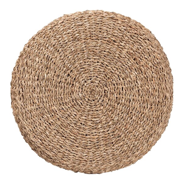 Bali & Pari Wickham Modern Bohemian Natural Brown Seagrass Ottoman Footstool - 240-13480-ZORO